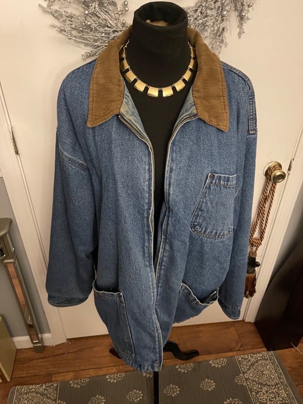 Wrangler Blue Denim Jacket with Brown Corduroy Collar